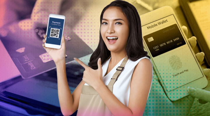 a Filipino consumer using cashless payment option while shopping