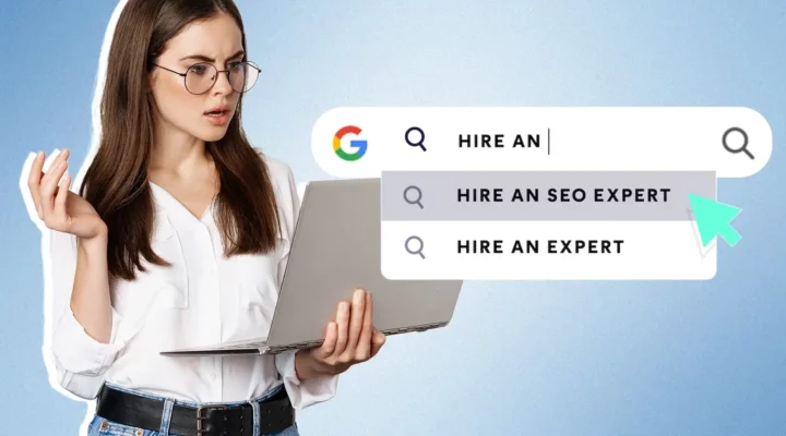 A digital marketing professional searching on Google for the things she needs to consider before hiring an SEO agency.